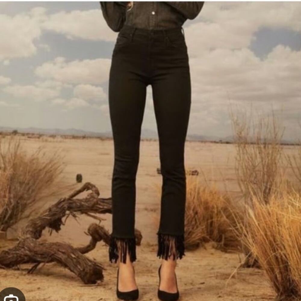 Mother Jeans High Waist Rascal Crop Fray Denim Fringe Whip 27 (26 x 27) Western